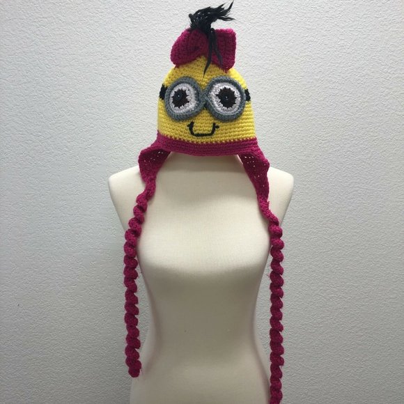 Handmade Other - Hand Crocheted Girl Minion Ear Flap Girls Hat 5-12 yrs